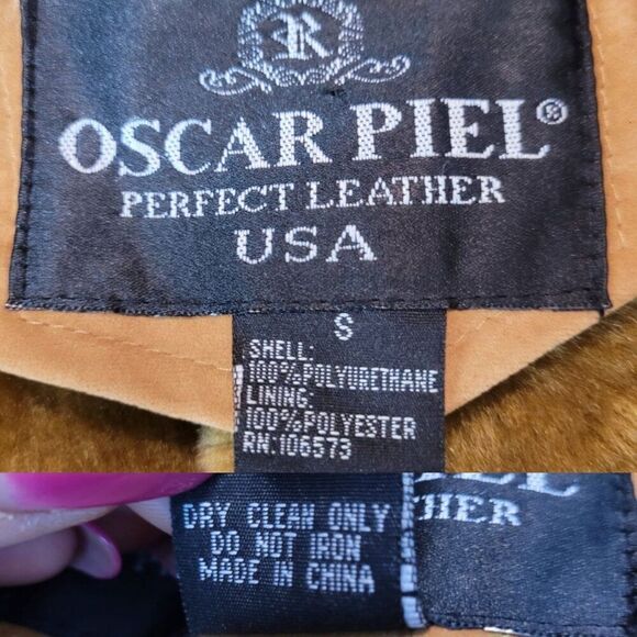 Vtg Oscar Piel Faux Suede Jacket Camel Faux Fur Lining Button Up S Boho Hippie - Picture 3 of 10